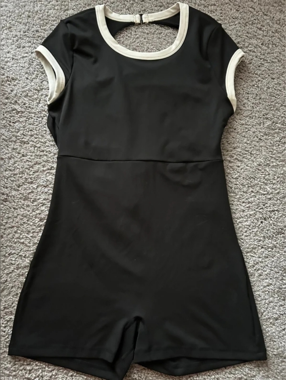 Black Short Sleeve Romper with Cream Trim